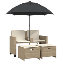 Thumbnail for Gartensofa 2-Sitzer Sonnenschirm und Hocker Beige Poly-Rattan