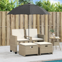 Thumbnail for Gartensofa 2-Sitzer Sonnenschirm und Hocker Beige Poly-Rattan