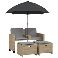 Thumbnail for Gartensofa 2-Sitzer Sonnenschirm und Hocker Beige Poly-Rattan