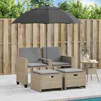 Thumbnail for Gartensofa 2-Sitzer Sonnenschirm und Hocker Beige Poly-Rattan