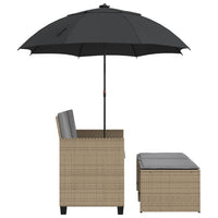 Thumbnail for Gartensofa 2-Sitzer Sonnenschirm und Hocker Beige Poly-Rattan