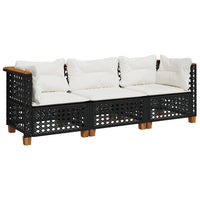 Thumbnail for Gartensofa mit Kissen 3-Sitzer Schwarz Poly Rattan