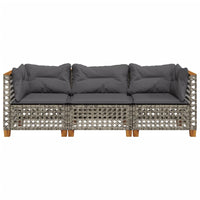 Thumbnail for Gartensofa mit Kissen 3-Sitzer Grau Poly Rattan