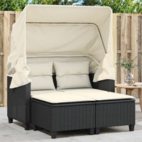 Thumbnail for Gartensofa 2-Sitzer mit Dach und Hockern Schwarz Poly Rattan