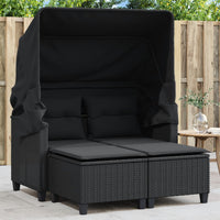 Thumbnail for Gartensofa 2-Sitzer mit Dach und Hockern Schwarz Poly Rattan
