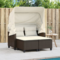 Thumbnail for Gartensofa 2-Sitzer mit Dach und Hockern Braun Poly Rattan