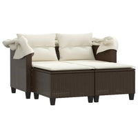 Thumbnail for Gartensofa 2-Sitzer mit Dach und Hockern Braun Poly Rattan