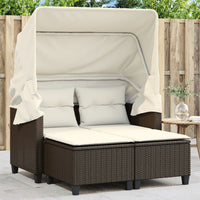 Thumbnail for Gartensofa 2-Sitzer mit Dach und Hockern Braun Poly Rattan