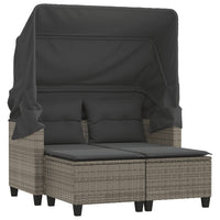 Thumbnail for Gartensofa 2-Sitzer mit Dach und Hockern Grau Poly Rattan