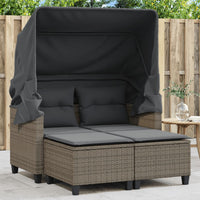 Thumbnail for Gartensofa 2-Sitzer mit Dach und Hockern Grau Poly Rattan
