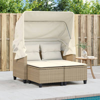 Thumbnail for Gartensofa 2-Sitzer mit Dach und Hockern Beige Poly Rattan
