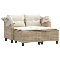 Thumbnail for Gartensofa 2-Sitzer mit Dach und Hockern Beige Poly Rattan