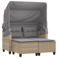 Thumbnail for Gartensofa 2-Sitzer mit Dach und Hockern Beige Poly Rattan