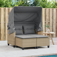 Thumbnail for Gartensofa 2-Sitzer mit Dach und Hockern Beige Poly Rattan