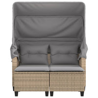Thumbnail for Gartensofa 2-Sitzer mit Dach und Hockern Beige Poly Rattan