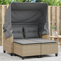 Thumbnail for Gartensofa 2-Sitzer mit Dach und Hockern Beige Poly Rattan