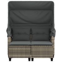 Thumbnail for Gartensofa 2-Sitzer mit Dach und Hockern Hellgrau Poly Rattan