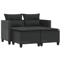 Thumbnail for Gartensofa 2-Sitzer mit Hockern Schwarz Poly Rattan