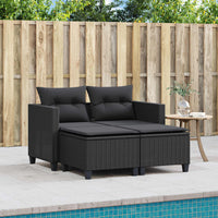 Thumbnail for Gartensofa 2-Sitzer mit Hockern Schwarz Poly Rattan
