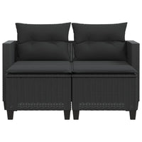 Thumbnail for Gartensofa 2-Sitzer mit Hockern Schwarz Poly Rattan