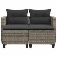 Thumbnail for Gartensofa 2-Sitzer mit Hockern Grau Poly Rattan