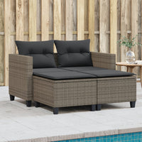 Thumbnail for Gartensofa 2-Sitzer mit Hockern Grau Poly Rattan