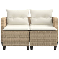 Thumbnail for Gartensofa 2-Sitzer mit Hockern Beige Poly Rattan