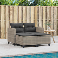 Thumbnail for Gartensofa 2-Sitzer mit Hockern Hellgrau Poly Rattan