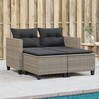 Thumbnail for Gartensofa 2-Sitzer mit Hockern Hellgrau Poly Rattan
