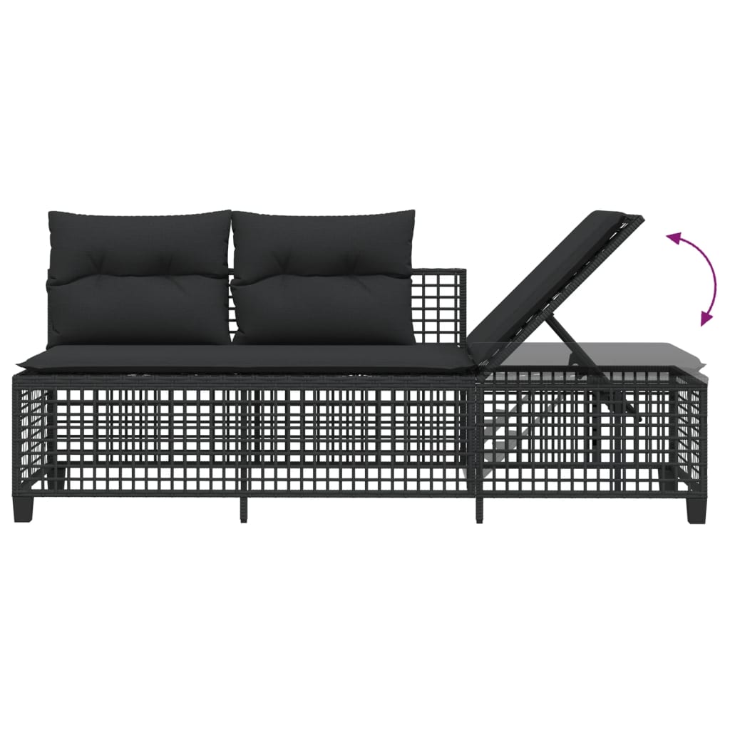 3-tlg. Garten-Ecksofa-Set mit Kissen Schwarz Poly Rattan