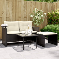 Thumbnail for 3-tlg. Garten-Sofagarnitur mit Kissen Schwarz Poly Rattan