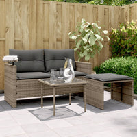 Thumbnail for 3-tlg. Garten-Sofagarnitur mit Kissen Grau Poly Rattan