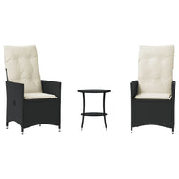Thumbnail for 3-tlg. Bistro-Set mit Kissen Schwarz Poly Rattan