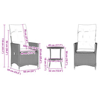 Thumbnail for 3-tlg. Bistro-Set mit Kissen Schwarz Poly Rattan