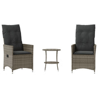 Thumbnail for 3-tlg. Bistro-Set mit Kissen Grau Poly Rattan