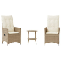 Thumbnail for 3-tlg. Bistro-Set mit Kissen Beige Poly Rattan