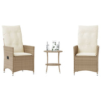 Thumbnail for 3-tlg. Bistro-Set mit Kissen Beige Poly Rattan
