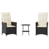 Thumbnail for 3-tlg. Bistro-Set mit Kissen Schwarz Poly Rattan
