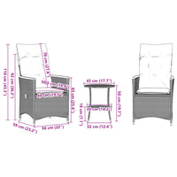 Thumbnail for 3-tlg. Bistro-Set mit Kissen Schwarz Poly Rattan