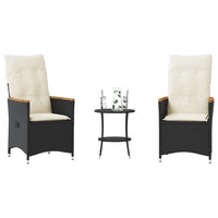 Thumbnail for 3-tlg. Bistro-Set mit Kissen Schwarz Poly Rattan
