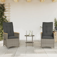 Thumbnail for 3-tlg. Bistro-Set mit Kissen Grau Poly Rattan