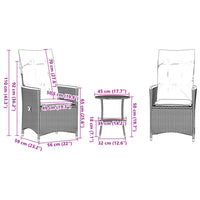 Thumbnail for 3-tlg. Bistro-Set mit Kissen Grau Poly Rattan