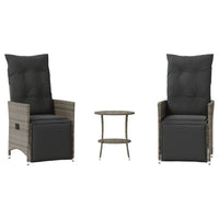 Thumbnail for 3-tlg. Bistro-Set mit Kissen Grau Poly Rattan