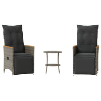 Thumbnail for 3-tlg. Bistro-Set mit Kissen Grau Poly Rattan