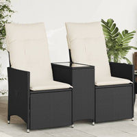 Thumbnail for Gartensofa 2-Sitzer Verstellbar mit Tisch Schwarz Poly Rattan