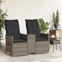 Thumbnail for Gartensofa 2-Sitzer Verstellbar mit Tisch Grau Poly Rattan