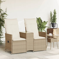 Thumbnail for Gartensofa 2-Sitzer Verstellbar mit Tisch Beige Poly Rattan