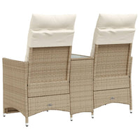 Thumbnail for Gartensofa 2-Sitzer Verstellbar mit Tisch Beige Poly Rattan