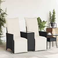 Thumbnail for Gartensofa 2-Sitzer Verstellbar mit Tisch Schwarz Poly Rattan