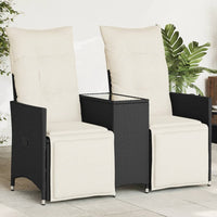 Thumbnail for Gartensofa 2-Sitzer Verstellbar mit Tisch Schwarz Poly Rattan